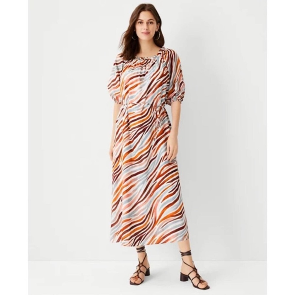 Ann Taylor Orange and Brown Midi Dress